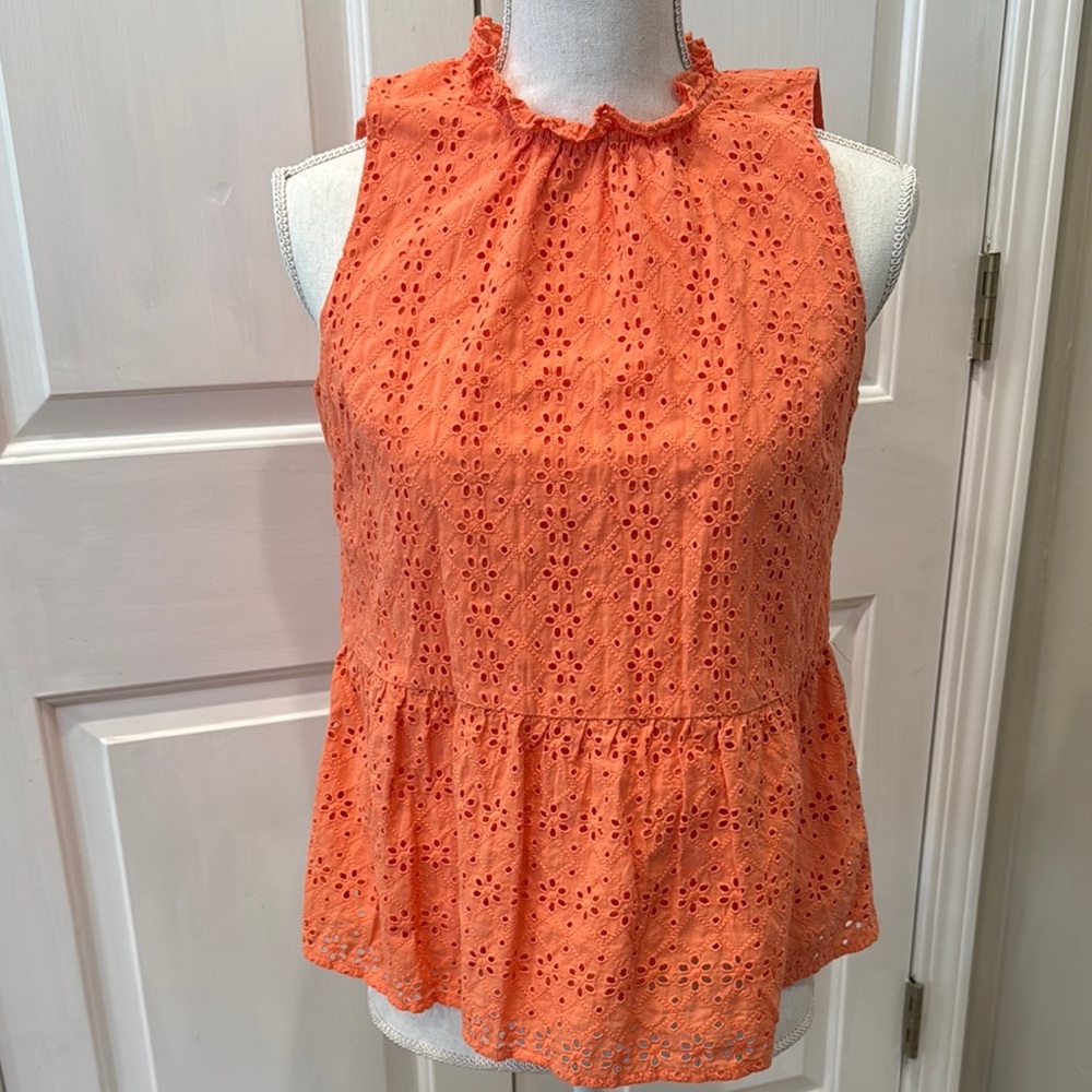 Ann Taylor Loft Orange Eyelet Sleeveless Top